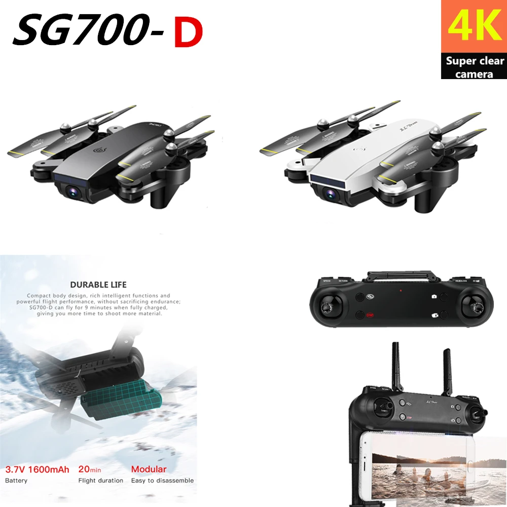 

RC Drones 4K Dual HD Camera Remote Control Quadcopter Fly 20 mins Foldable Helicopter SG700-D VS XS812