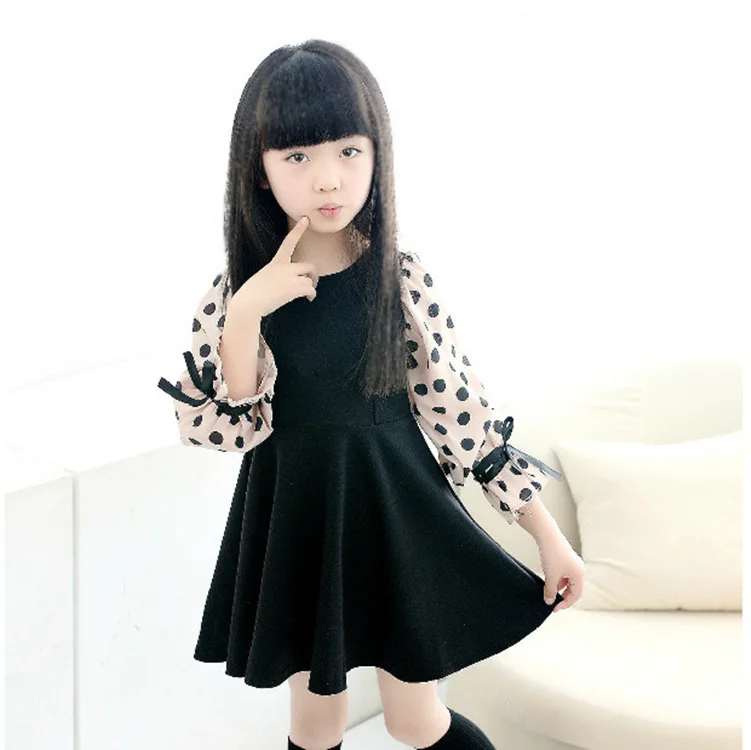 2015 autumn baby girls dress black cotton long sleeve princess dress
