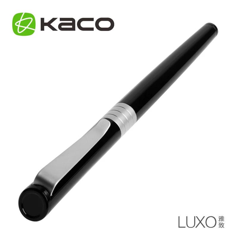 KACO LUXO Series Metal Fountian Pen with Box Silver Clip Matt Black Hooded Nib 0.5mm Ink Pens for Business/student/teacher Gift