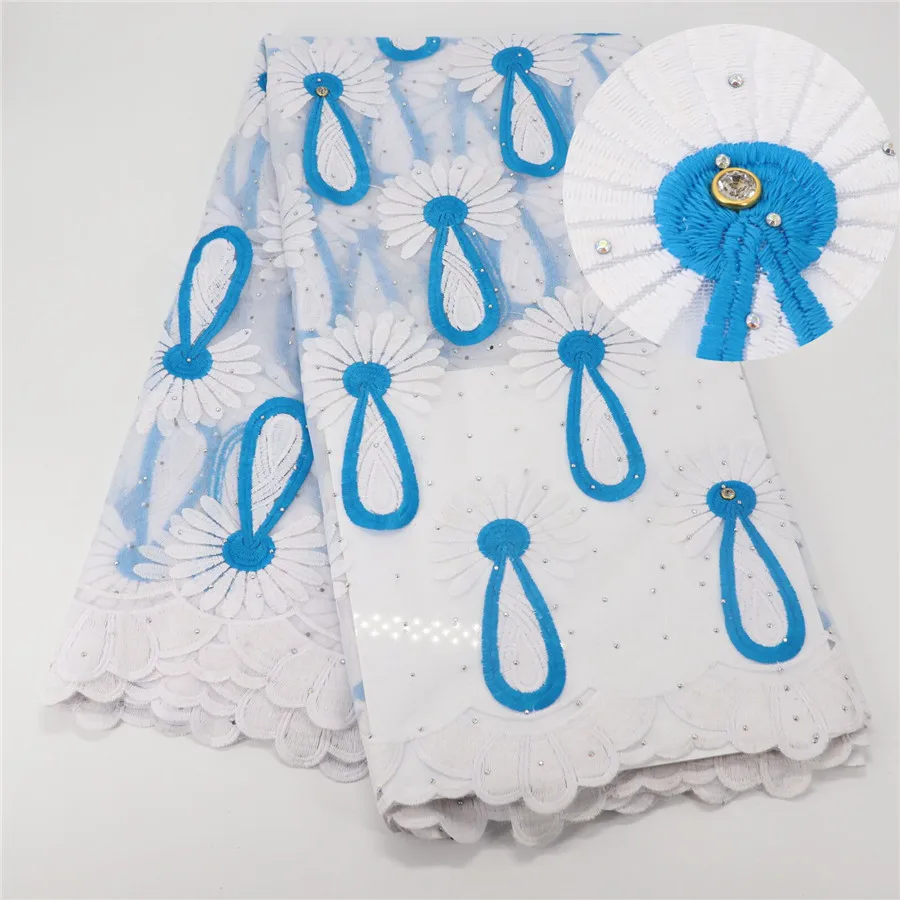 

White+Blue Milk Silk Nigerian Lace Fabrics For Wedding Dress African Cord Lace Fabrics High Quality Guipure Lace 5 Yards