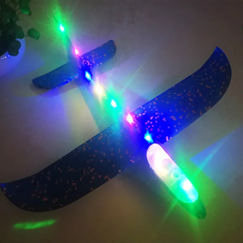 48 см светодиодный Light-up игрушки самолета Дети DIY рука бросить Летающий планер светится в темноте игрушки для детей самолет из пенопласта