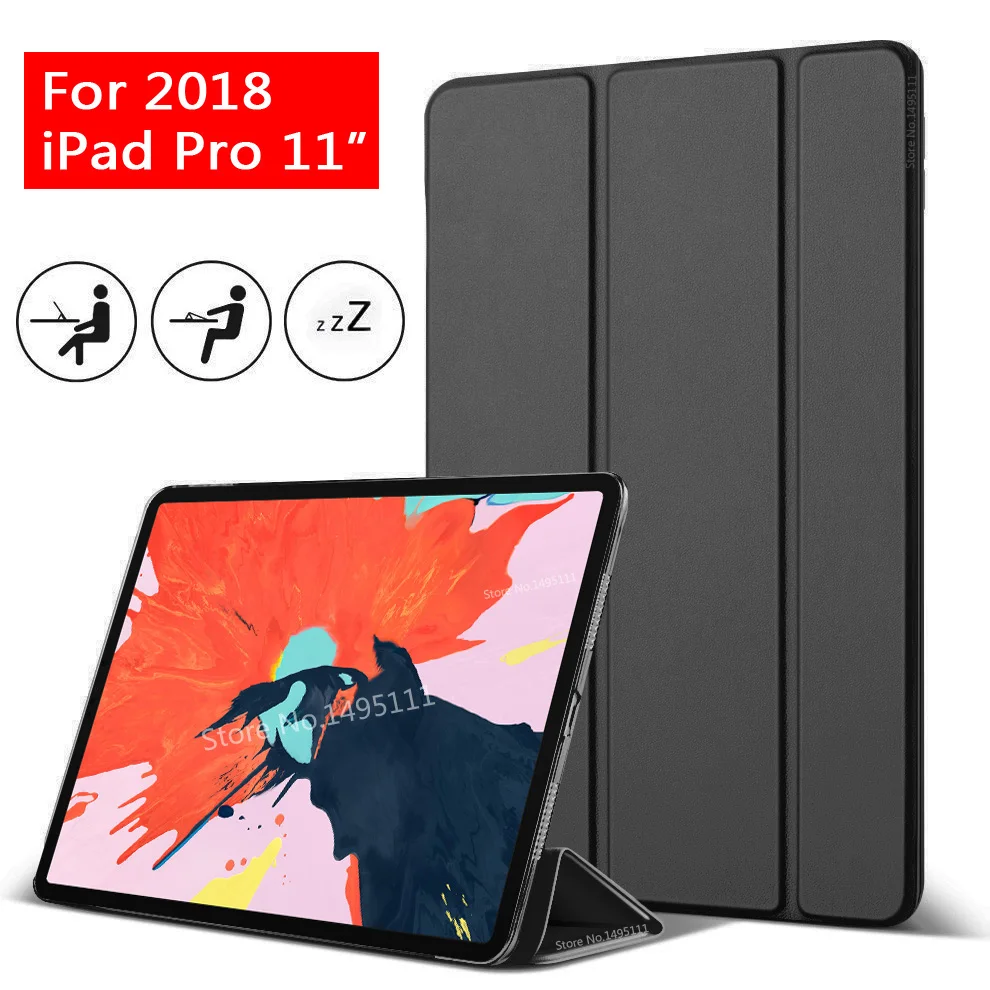 Чехол для iPad Pro, 11 дюймов, из искусственной кожи, прозрачный, на заднюю панель из поликарбоната, ультра тонкий светильник, в три сложения, умный чехол для iPad Pro, 11 дюймов - Цвет: Черный