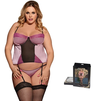 

Satin Fabric Sexy Night Lingerie For Woman Bustier Rosy Straps Plus Size Womens Pajamas Underwire Bra Pad Lenceria Sexi RW80395