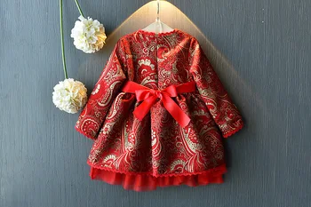 

WLG girls Chinese Style New Year dresses kids spring autumn long sleeve embroidery dress baby clothes children 3-7 years