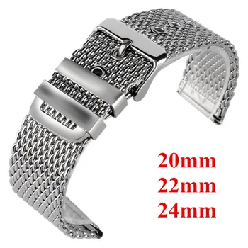 

Classic 20mm 22mm 24mm Stainless Steel Mesh Wristband Silver Men Women Pin Buckle Replacement Watch Strap