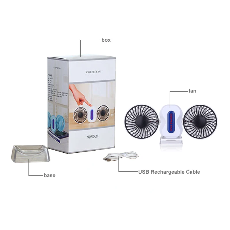 Portable Couples Fan Rechargeable Battery Air Conditioning 2 Motors Ventilador Fans Mini USB Desk Fan Electric Fan with 5 blades (15)