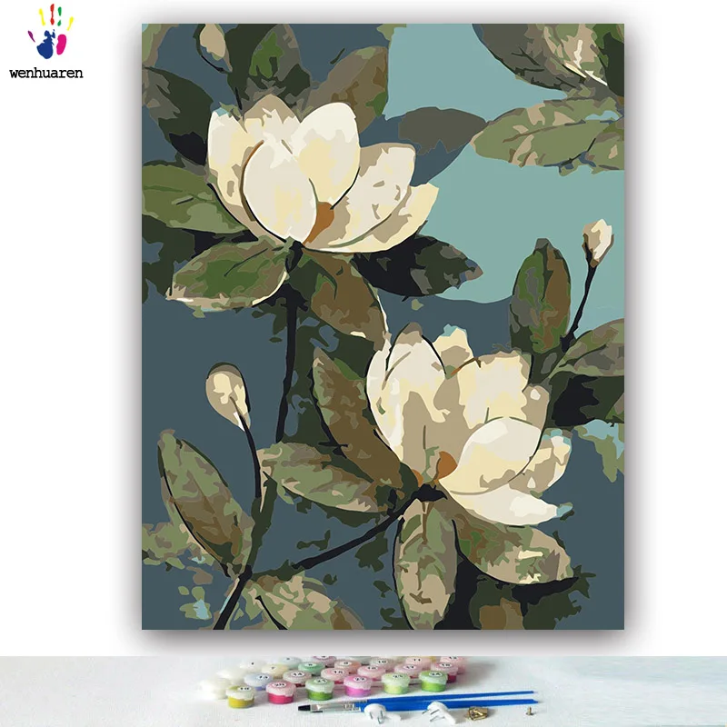DIY картинки для раскраски по номерам с цветами Шелковый цветок картина для рисования по номерам в рамке домашний декор из двух частей - Цвет: 9224left
