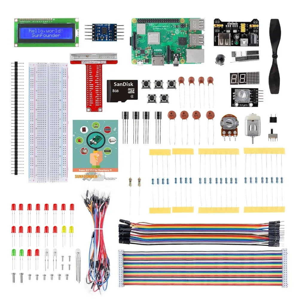 Sunоснователь Raspberry Pi 3 Model B + Starter Kit включает в себя карта TFT + Raspberry Pi 3B + плата расширения GPIO + руководство