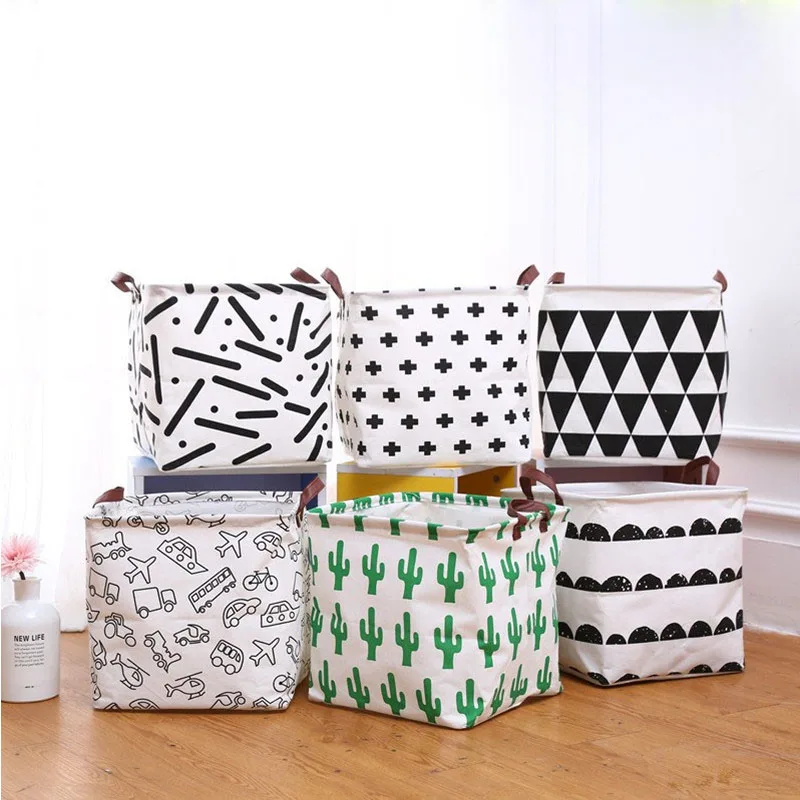 

Nordic Style Square Laundry Storage Baskets Kids Toy Boxes Sundries Container Organizer Foldable Dirty Clothes Bag With Handle