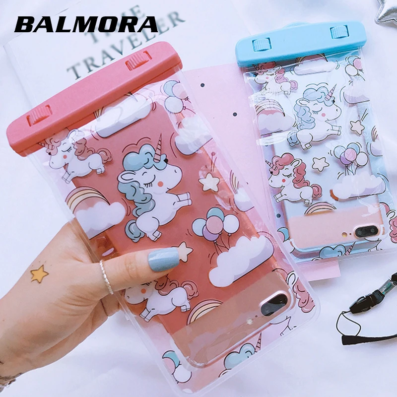 

BALMORA Unicorn Clear Waterproof Phone Bag Underwater photograph pouch Touch Screen Bag for iPhone6 7 plus Xiaomi Diving Case