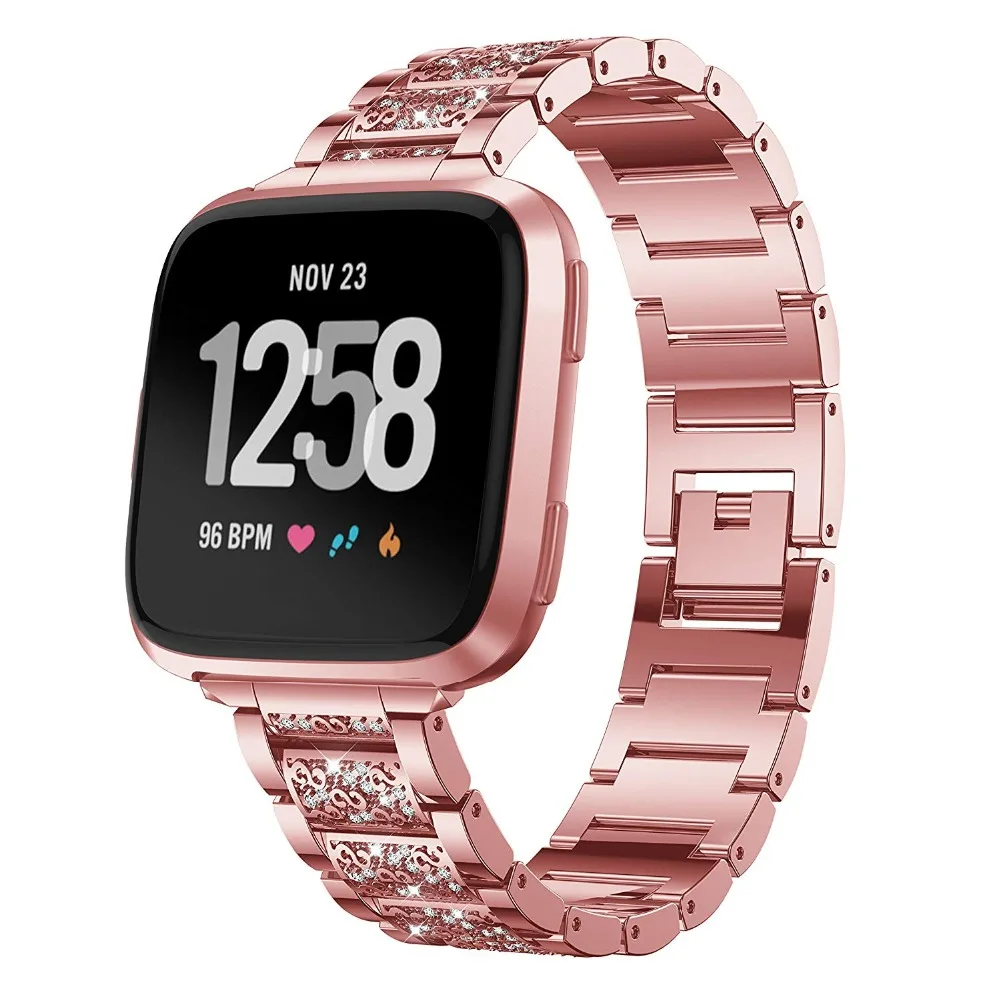 KINGBEIKE Stainless Steel Watchband For Fitbit Versa Watch Band Replacement Metal With Diamond Smart Bracelet Strap Accessorie KINGBEIKE Stainless Steel Watchband For Fitbit Versa Watch Band Replacement Metal With Diamond Smart Bracelet Strap Accessorie
