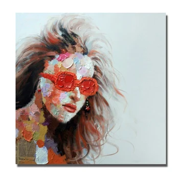 

Glasses Girl Oil Painting on Canvas Wall Pictures for Living Room Decor High Quality Pop Art Painting for Wholesale Sale