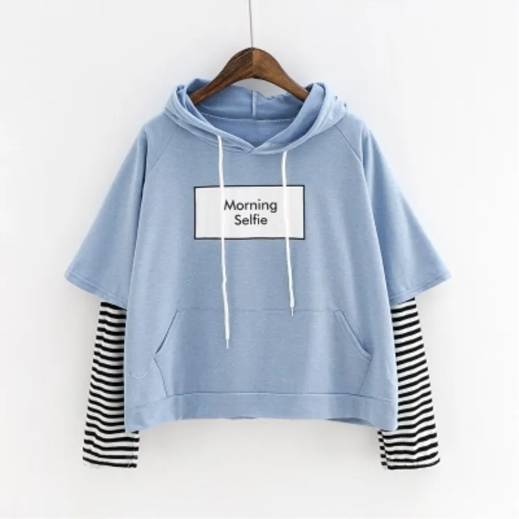 

Mr.nutnut spring and autumn new hooded fake two-piece hoodie female Korean version of the loose wild long-sleeved shirt hoodie