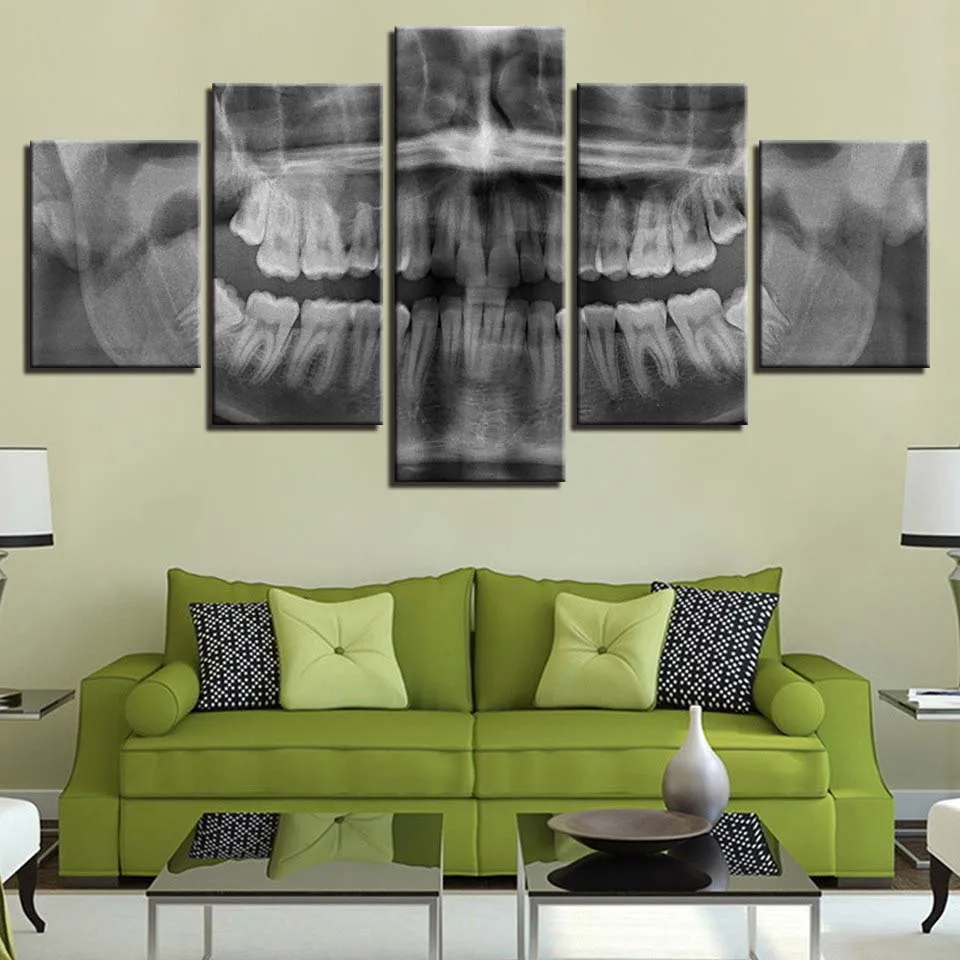 

Modern Home Wall Art Framework Decor 5 Pieces Skull Teeth Modular Pictures For Living Room HD Printed Painting On Canvas Poster