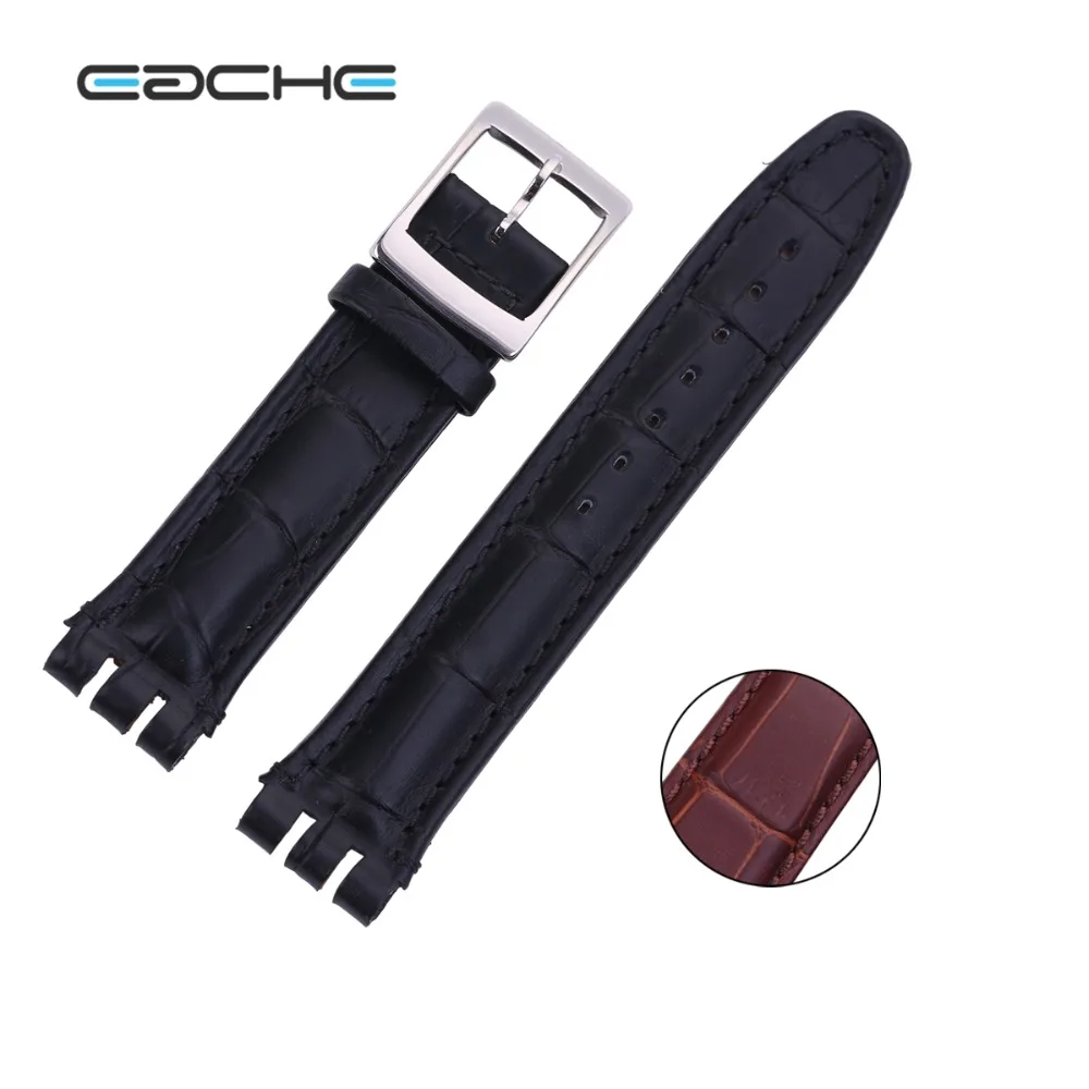 

EACHE 17mm 19mm Genuine Leather High Quality Black Brown Croco Pattern Replacement Watchband Fit For Swatch For Men Or Women