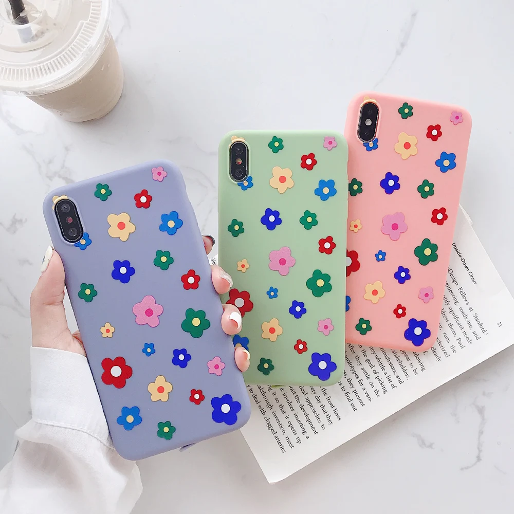 

Candy Color INS Flowers Cases For iphone XR Cute Sun Floral Phone Case Cover For iphone X XS Max 6 6S 7 8 Soft TPU Coque