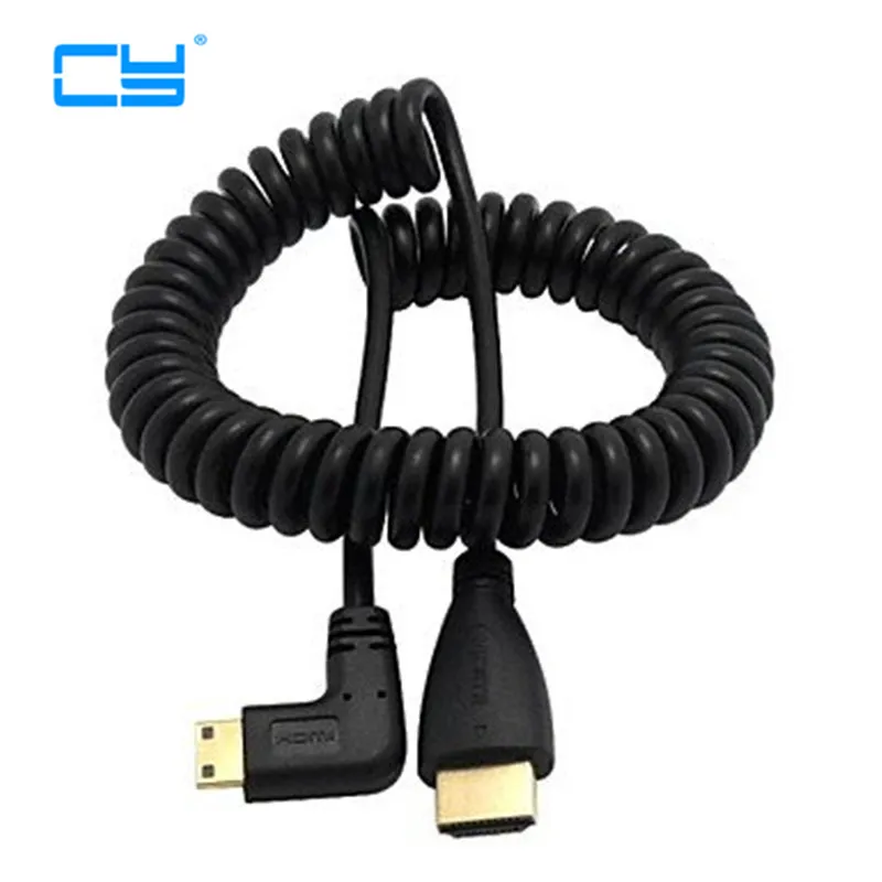 HDMI to Right Angle Mini HDMI Spring Curl Flexible Cable V1.4 hdmi