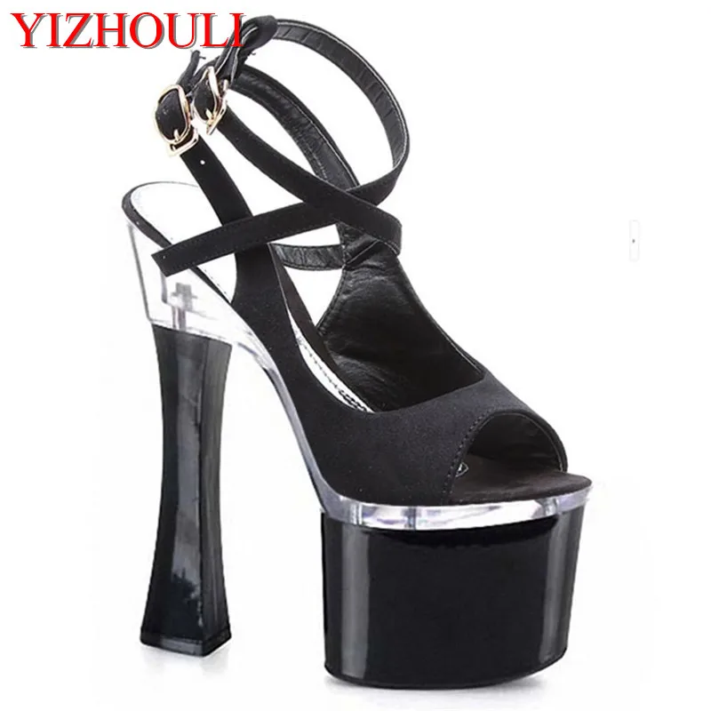 

18 cm square root summer new fashion female leather high-heeled shoes, fish Luo style model banquet use sandals