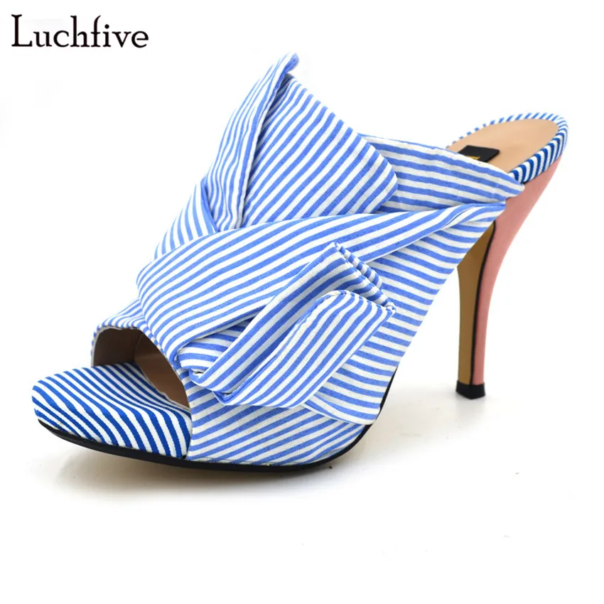

2017 Newest Summer Fashion satin Crossover Sandal Mules big Butterfly Knot thin High Heel Sandals Womens Slipper salto alto