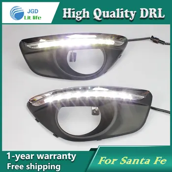 

Free shipping !12V 6000k LED DRL Daytime running light case for Hyundai Santa Fe 2010-2012 fog lamp frame Fog light Car styling