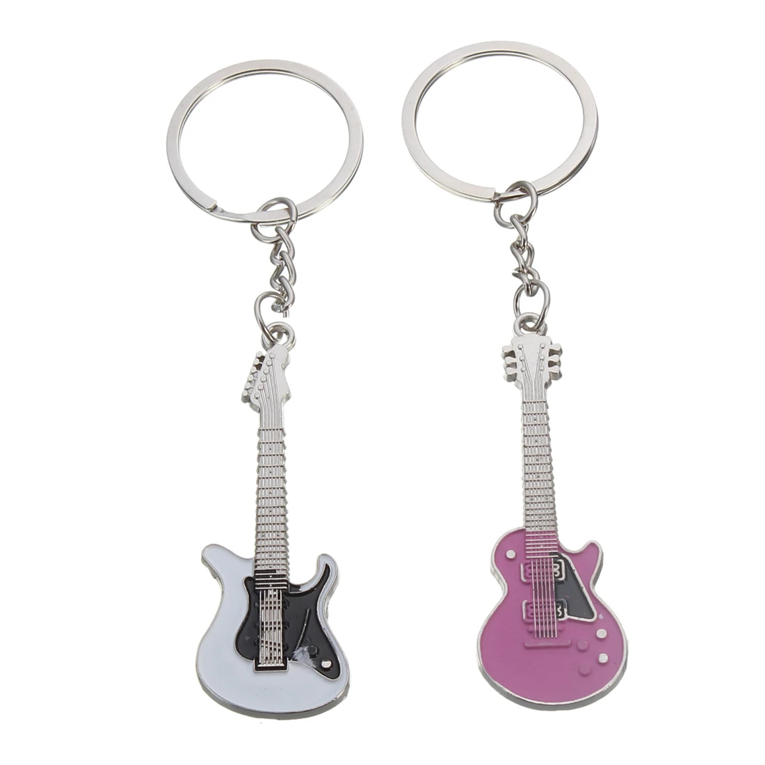 1 Pair Sweet Mini Silver Pink Alloy Guitar Keychain Keyring Keyfob
