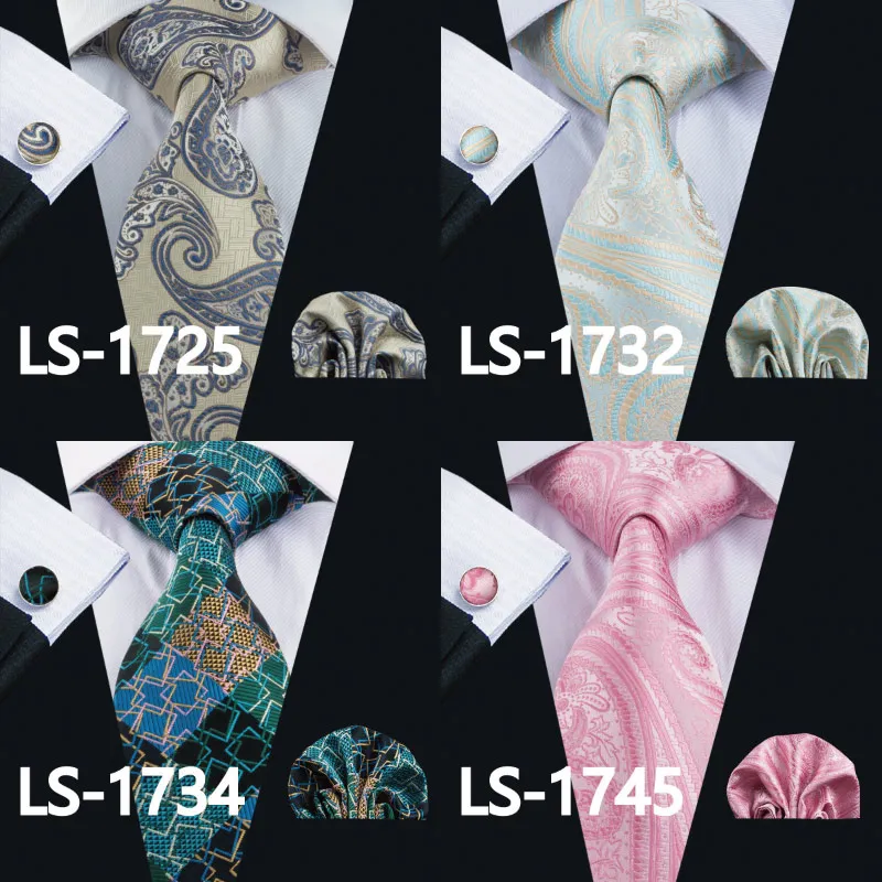 LS-1610 Barry. Wang Мужской галстук шелк жаккардовый тканый галстук носовой платок Запонки Наборы для формальных Свадебная деловая вечеринка