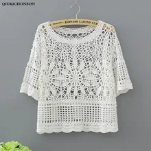 Qiukichonson Ladies Lace Tops Summer 2018 Bohemian Sweet Cute Hollow Out Crochet Lace Blouse Women Crop top lace shirts blusen Qiukichonson Ladies Lace Tops Summer 2018 Bohemian Sweet Cute Hollow Out Crochet Lace Blouse Women Crop top lace shirts blusen