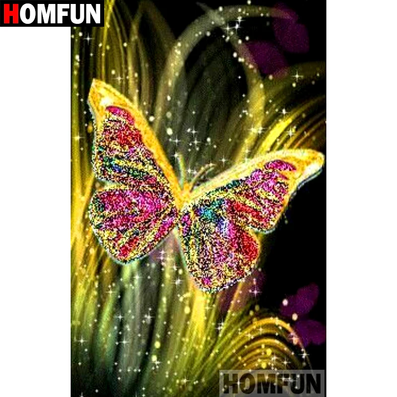 

HOMFUN 5D DIY Diamond Painting Full Square/Round Drill "Animal butterfly" 3D Embroidery Cross Stitch gift Home Decor A01943