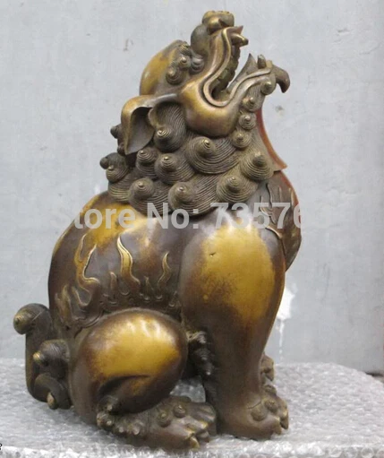 

00635 13.5"China classical Bronze statue animal Foo Dog Lion faceup roar