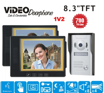 

ZHUDELE 8.3 Inch Video Door Phone Doorbell Intercom Kit 1-camera 2-monitor Night Vision , Luxury Home Security doorbell in stock