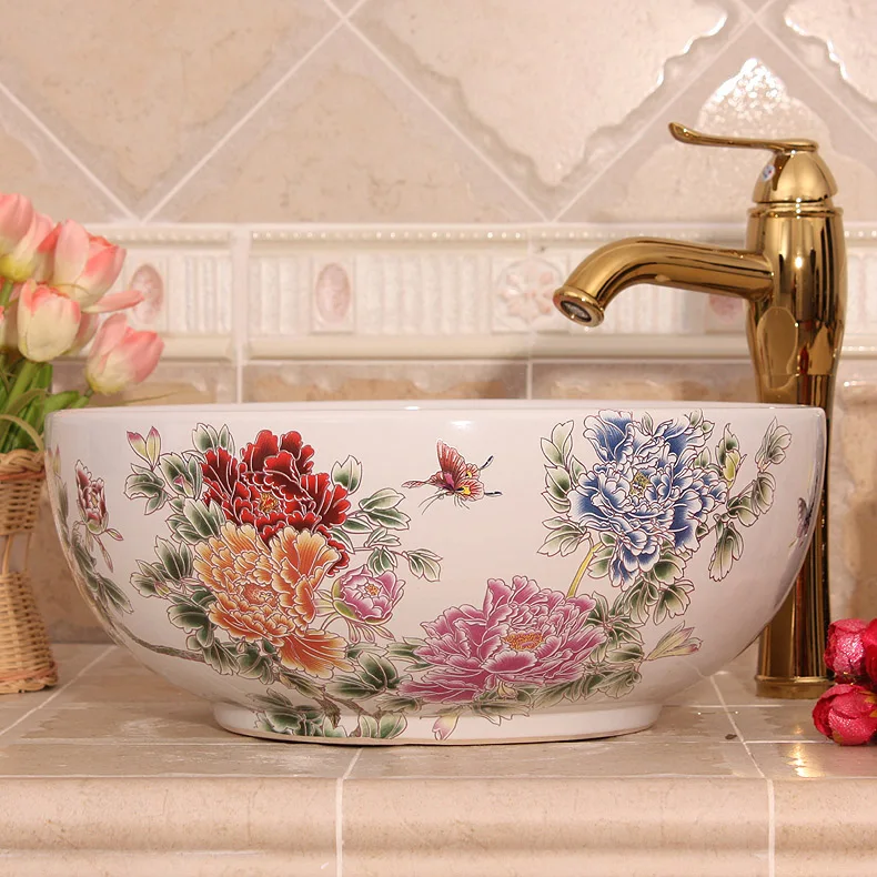 Good peony China Artistic Handmade Ceramic Lavobo Counter top Bathroom Sink Wash Basin bathroom sink yellow (11)