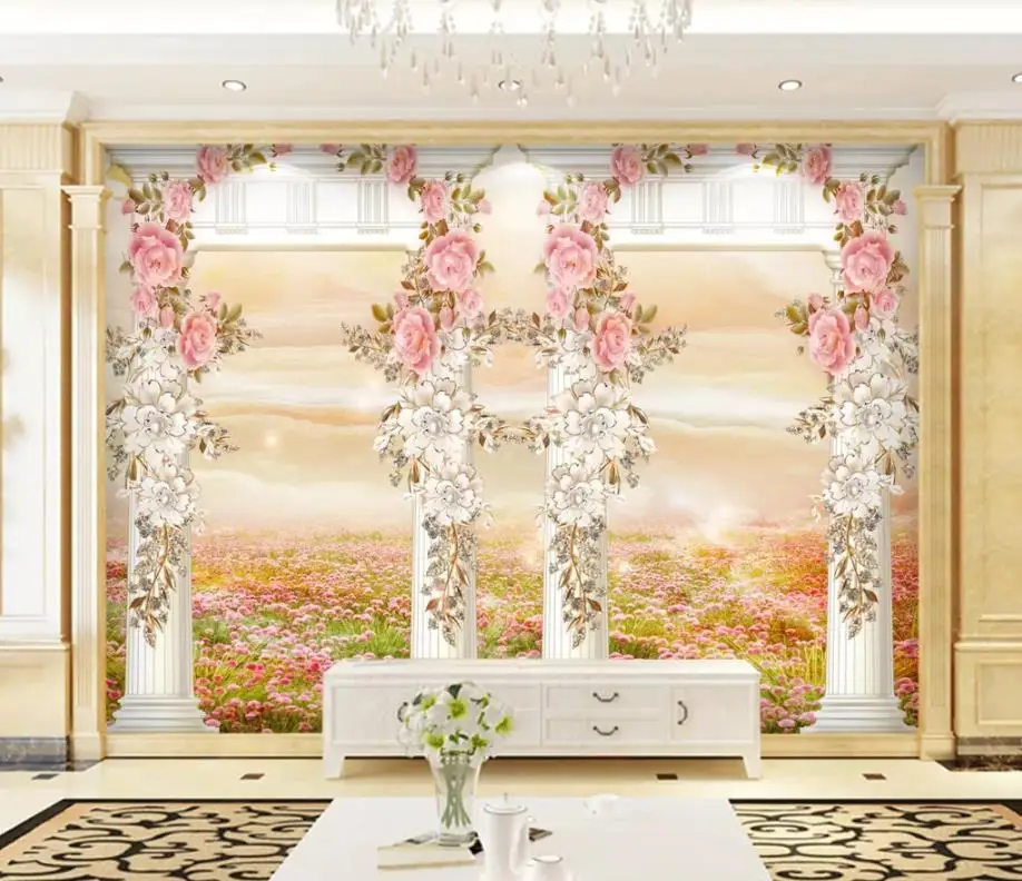 На заказ римская колонна цветы лоза обои для гостиной спальня водостойкая ТВ фон фрески 3d обои для стен