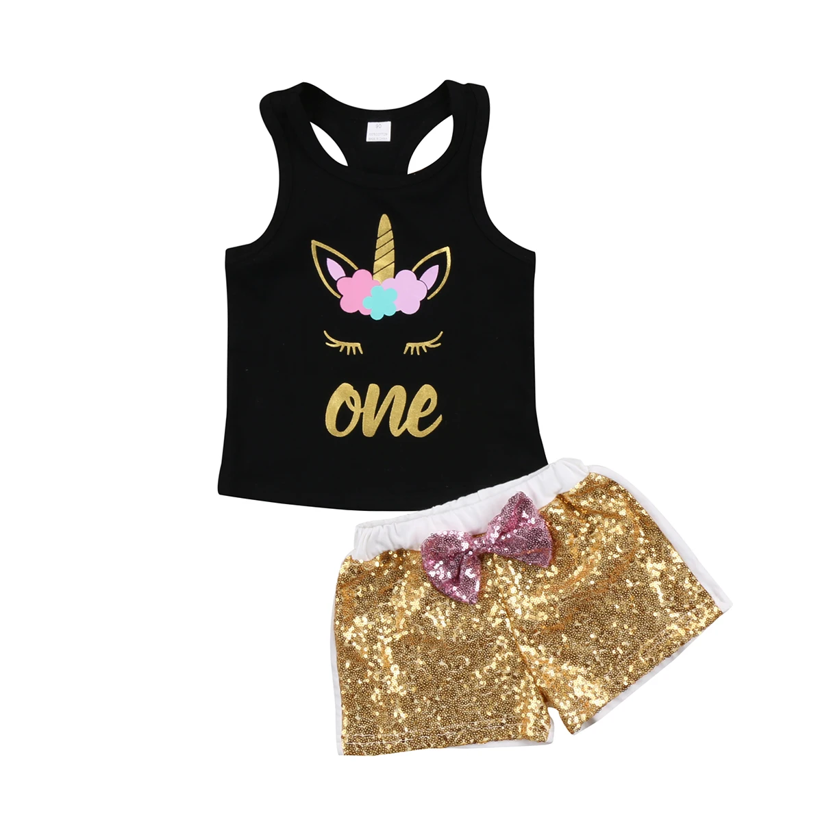 

Fashion Toddler Kids baby Girl Unicorn Clothes set Cartoon Vest T-shirt+sequins bow Shorts Outfit birthday costume for girls