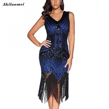 Great Gatsby Party Dress Women 1920s Dress Sexy Sleeveless Royal Blue Embroidery Fringe Sequin Beaded Tassels Hem Flapper Dress pearl beaded petal sleeve dip hem dress