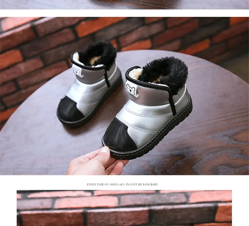 Alisenna/зимние ботинки для малышей; теплые плюшевые ботинки с мягкой подошвой для маленьких мальчиков и девочек; кожаные зимние ботинки; детская обувь