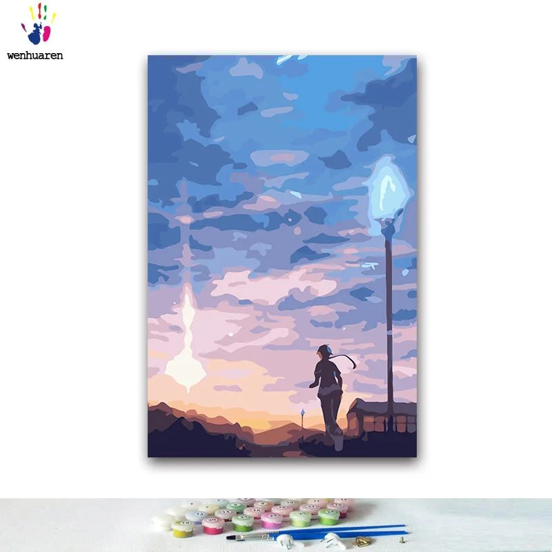 

DIY Coloring paint by numbers Sky in anime paintings by numbers with kits 40x50 framed