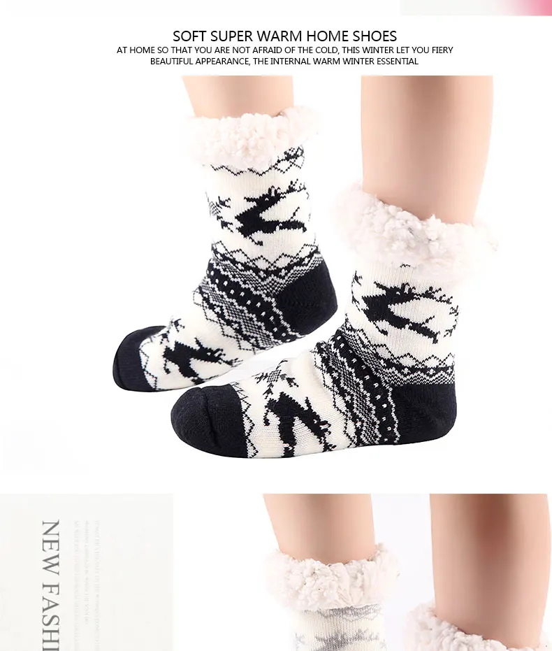 Mntrerm Стиль Утепленная одежда носки-тапочки, с изображением "Олень" Нескользящие зимние носки с кожаной подошвой носки высокого качества домашняя обувь, рождественские подарки