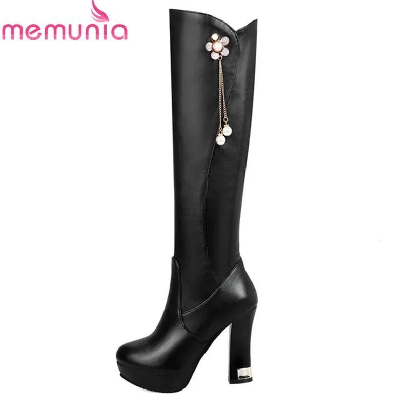 

MEMUNIA 2020 new arrival pu leather knee high boots for women round toe zipper high heels platform boots autumn winter shoes