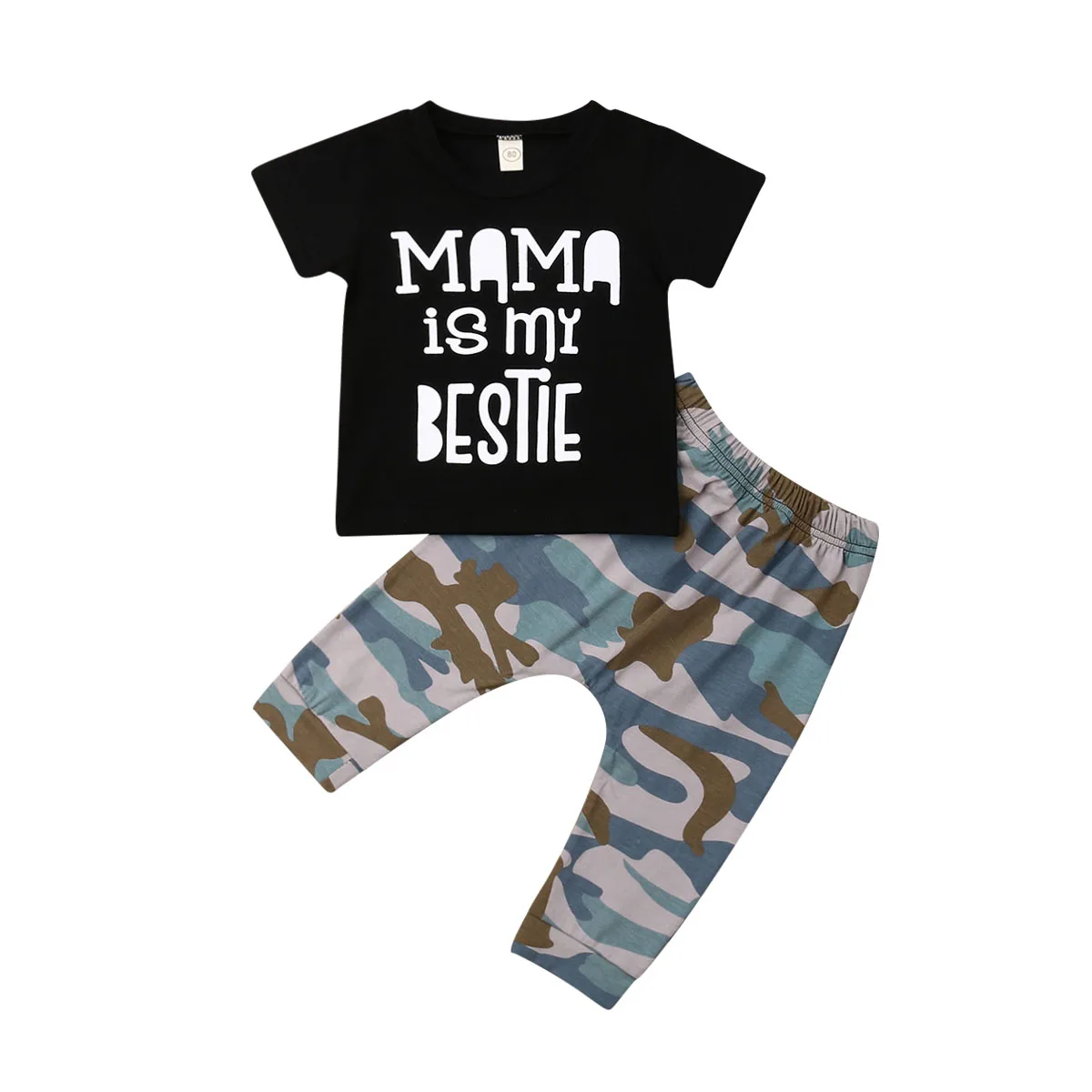 

2 pieces Mom is my bestie Print short sleeve T Shirt and Camo Pant Set For Toddler and Baby Boy