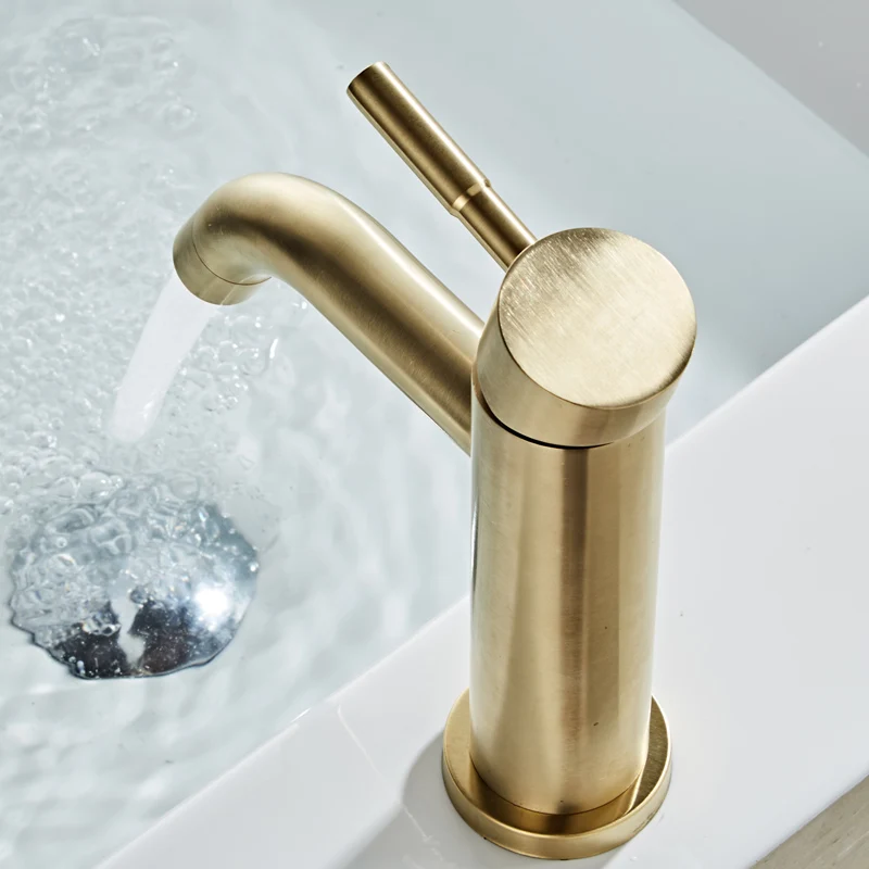 Billig Bad Wasserhahn Messing Badezimmer Basin Wasserhahn Kalt Und Warmwasser Mischer Waschbecken Wasserhahn Einzigen Griff Deck Montiert Gebürstet Gold tippen