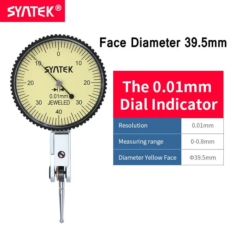 Syntek Dial Indicator 0-0,8 мм ударопрочный антимагнитный циферблат тестовый рычаг индикатор 0,01 мм Высокоточный циферблат Калибр Диаметр CE SGS - Цвет: Big Face