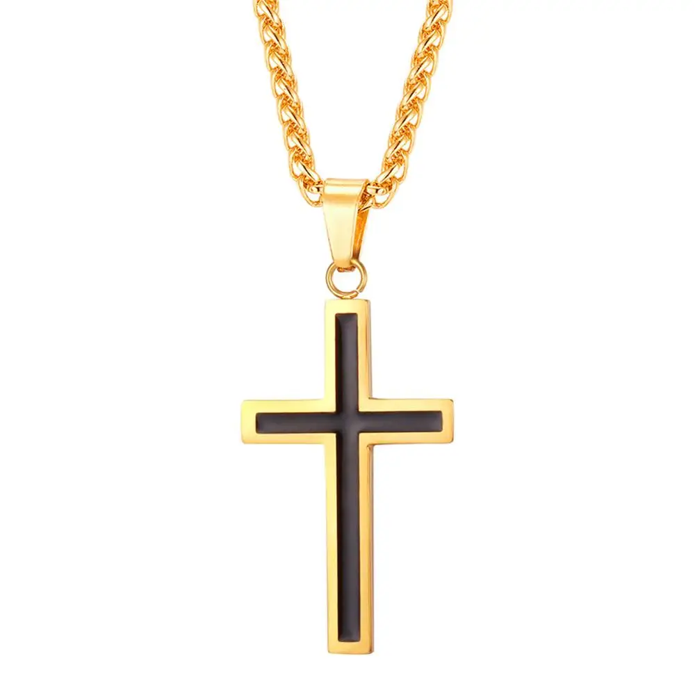 Подвеска в форме черного Креста, ожерелье для мужчин из нержавеющей стали/золотого цвета, цепочка для мужчин, христианское ювелирное изделие, простое ожерелье с крестом GP952H - Окраска металла: Золотой цвет