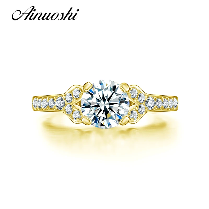 

AINUOSHI 10k Solid Yellow Gold Wedding Rings Brilliant Anillos Mujer 1 Carat SONA Simulated Diamond Engagement Ring for Women