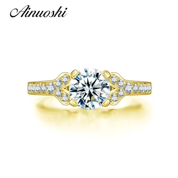 

AINUOSHI 4 Claws 1 Carat Round Ring 14K Solid Yellow Gold Pave Setting SONA Simulated Diamond Wedding Engagement Ring for Women