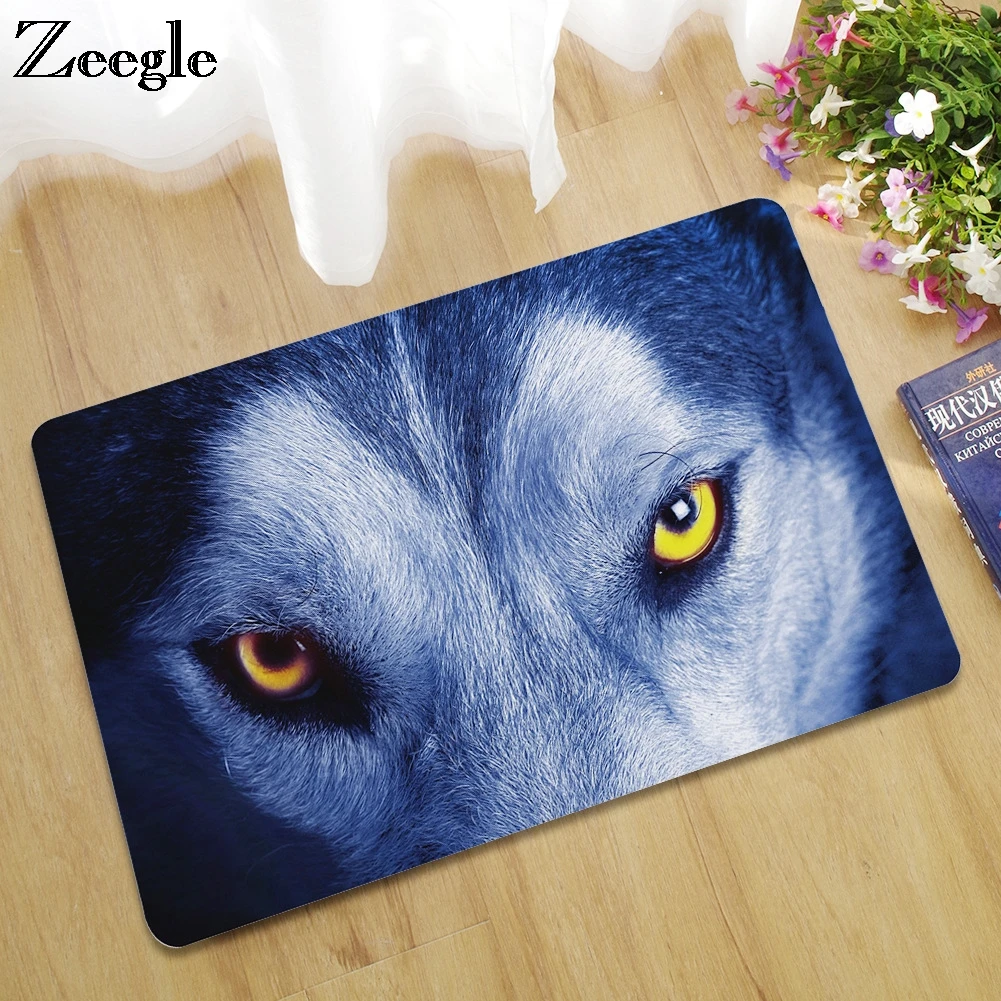 Zeegle Outdoor Doormat Wolf Printed Floor Mat Hallway Rugs Anti-slip Kitchen Carpet Bathroom Mat Living Room Carpet Foot Mat