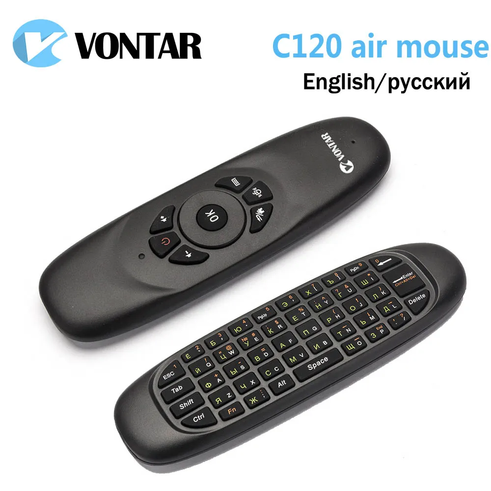 10 шт. VONTAR C120 русская английская воздушная мышь 2,4 ГГц перезаряжаемая Беспроводная гироскопа воздушная мышь клавиатура для Android tv Box PC