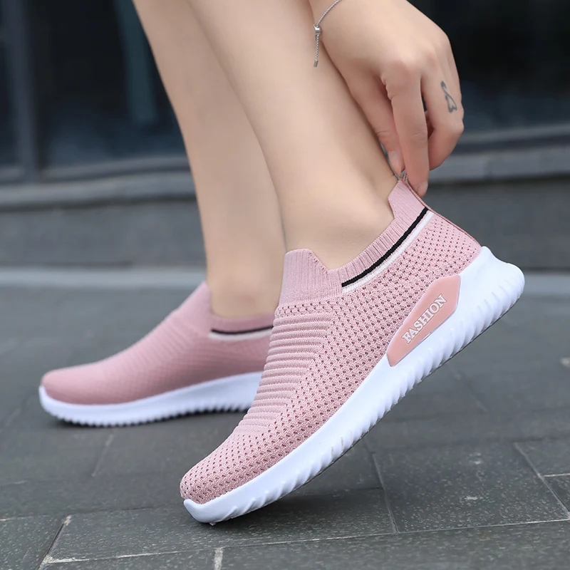 

Women Running Shoes Pink Sock Shoes Lightweight Soft Weave Summer Autumn Trend Sneakers Outdoor Sport Gym Shoes zapatos de mujer