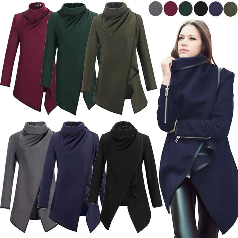 Kopen Casaco Feminino 2015 Nieuwe Mode Vrouwen Asymmetrische Geul Vrouwen Winter Wollen Overjas Wollen Jas 5 Kleuren Gratis Verzending