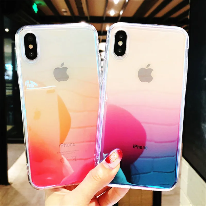 

Fashion Transparent Blue Ray Cartoon Patterned Phone Case For iPhone 6 6S 7 8 PIus X Soft Silicone Cute Back Cover Cases CAPA