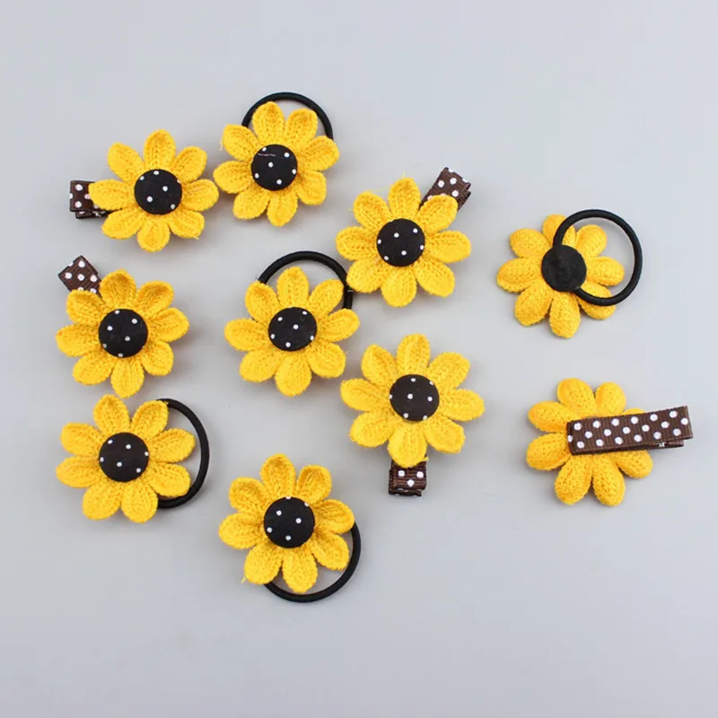 

AKWZMLY 4Pcs Girls Sun Flower Elastic Hair Bands & Hair Clip Dots Headbands Ribbon Cloth Yellow Children Kids Hair Accessories